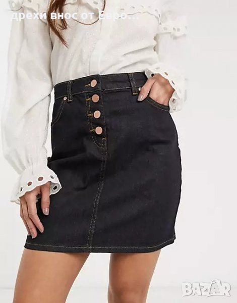 OASIS Тъмно синя къса маркова дънкова пола с копчета, снимка 1