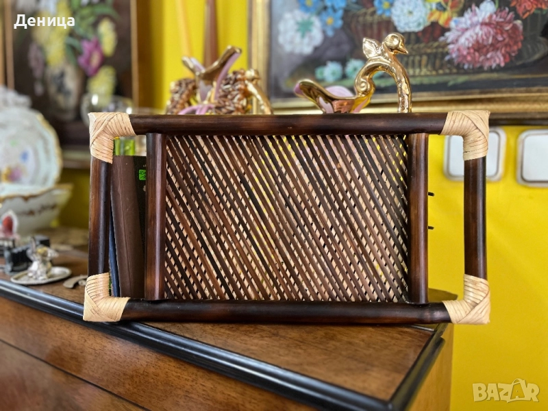 Ръчно изработен бамбуков поднос  Размери с дръжки-44/23.5 см и размери без-31/23.5 см Цена-30 лв , снимка 1