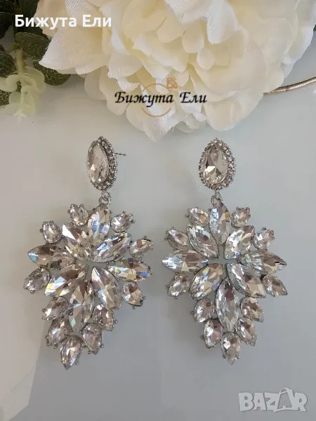 Обеци бели кристали 001, снимка 1