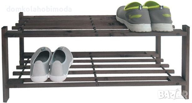 Етажерка за обувки естествена дървесина, 2 рафта/66,5x26x32 см, снимка 1