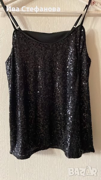 Черен нов еластичен парти коктелен коктейлен официален топ пайети . Размер S, снимка 1