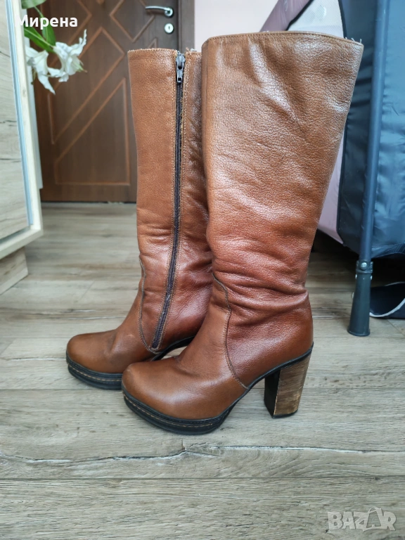 Кафяви ботуши естествена кожа, 38 номер, снимка 1