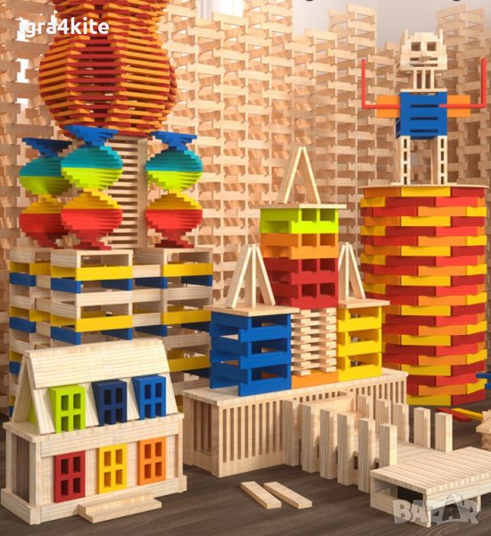 Креативен строител 100 бр. с дървени пластини от масивно дърво City Blocks, снимка 1