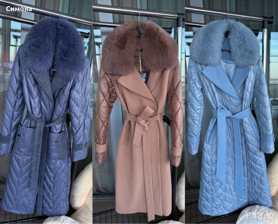 Палто с естествен косъм лисица дълго синьо кафяво, снимка 1