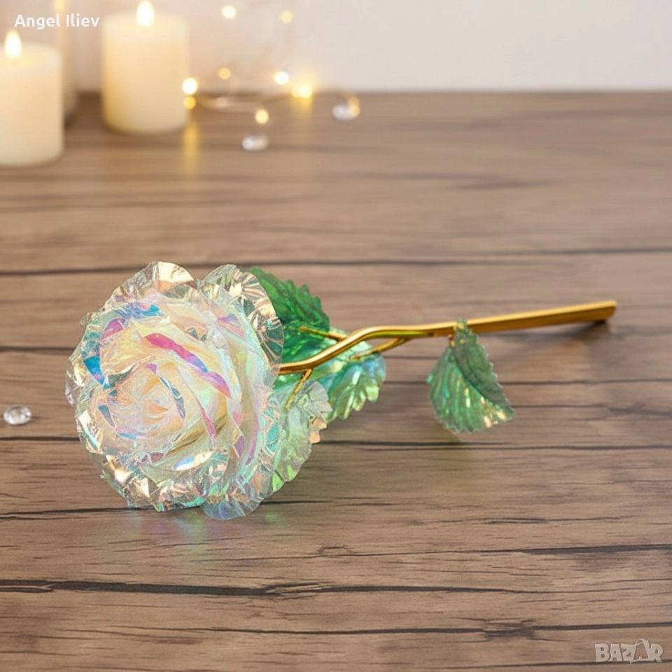 Роза в цветовете на дъгата – изискан подарък за любов и благодарност, снимка 1