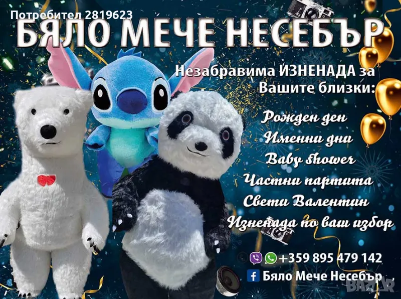 Гигантско Бяло мече и панда за Несебър,Поморие,Бургас и др., снимка 1