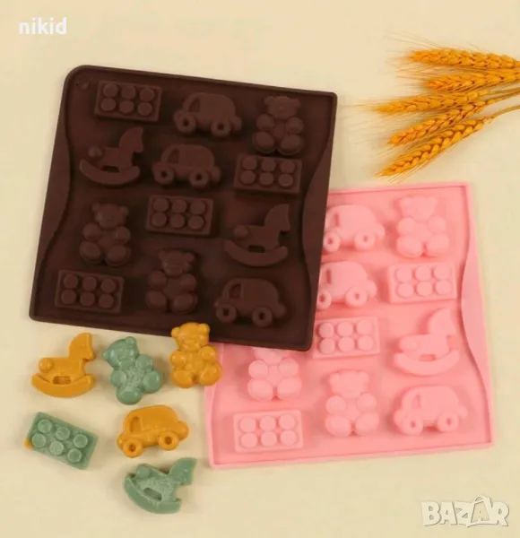 дървено конче мече лего конструктор кубчета кола автомобил силиконов молд форма фондан шоколад гипс, снимка 1