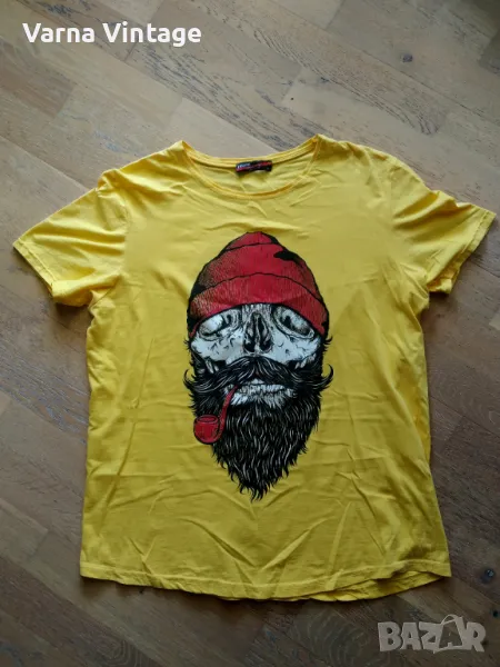 Жълта тениска Череп с брада. размер L-XL. DRONE., снимка 1