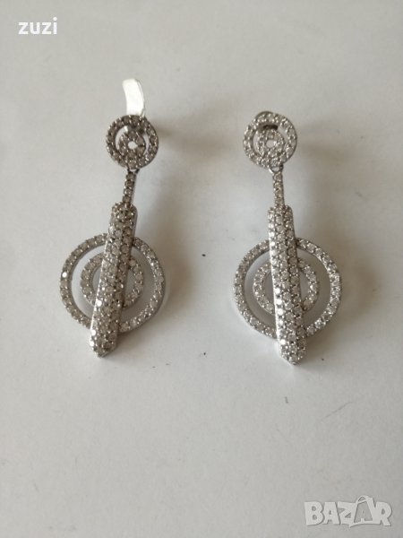 Сребърни висящи обеци с цирконий - сребро проба 925 , снимка 1