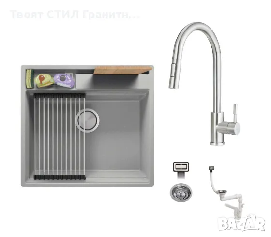 К-т Мивка+Смесител+Сифон Цветове Кухненска Мивка от гранит модел Осло 60 Премиум 580 x 530 мм + Смес, снимка 1