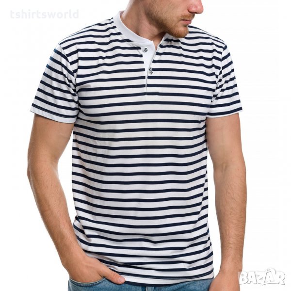 Нова мъжка моряшка блуза на райе с копчета, снимка 1
