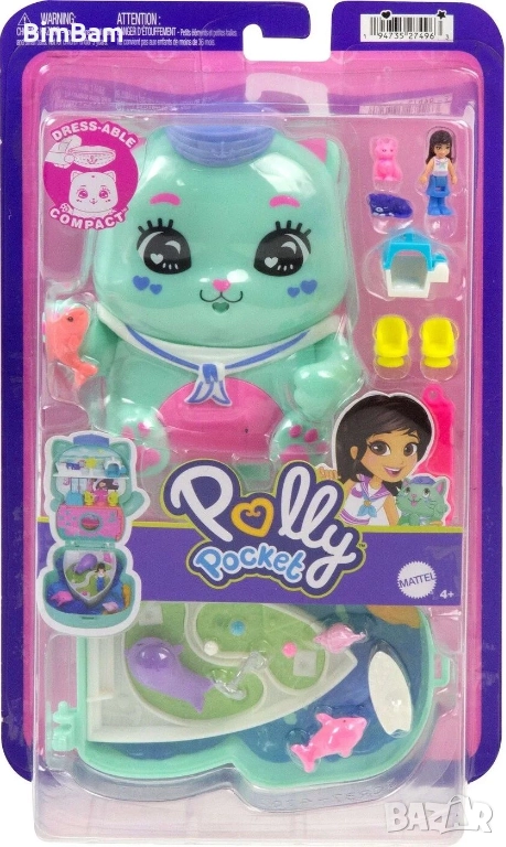 Игрален комплект Polly Pocket с аксесоари в чантичка - Коте моряк, снимка 1