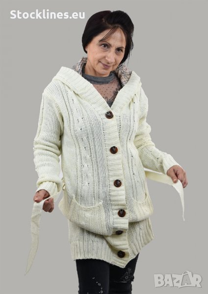 Дамска дълга плетена жилетка с качулка, снимка 1