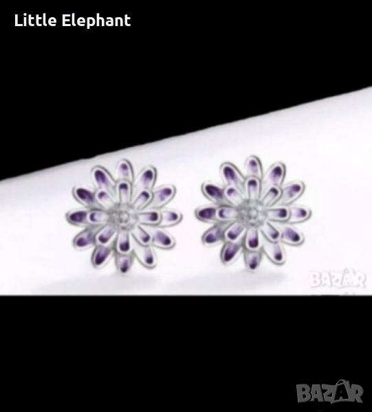 Sale Сребърни обеци цветя,хризантеми,purple,колекция"Flowers"/нови, снимка 1
