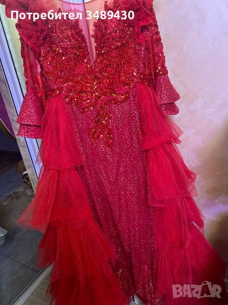 Червена официална рокля обличана 2 пъти купих я за 1200 продавам за 230лв крайна цена С/М размер, снимка 1