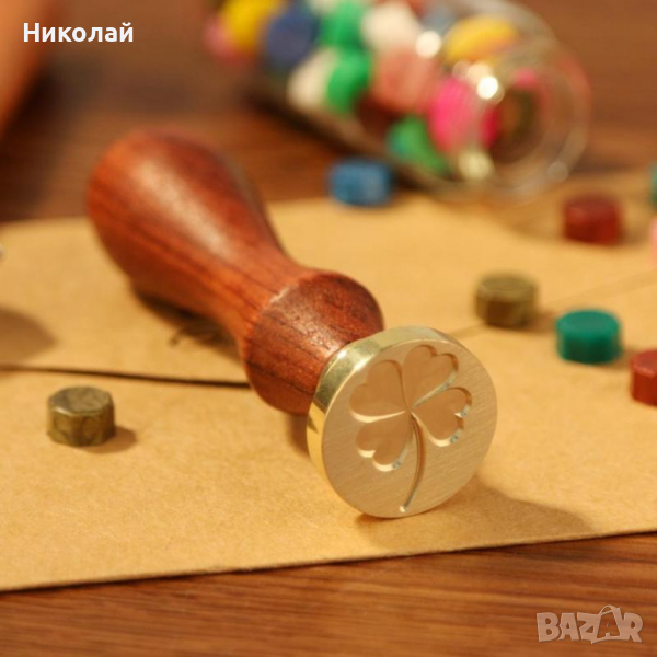 Восъчен печат Детелина , Комплект : печат , лъжица и восък  , късмет , щастие, снимка 1