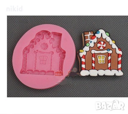 Коледна приказна къщичка с лакомства силиконов молд форма декорация торта фондан сладки мъфини, снимка 1