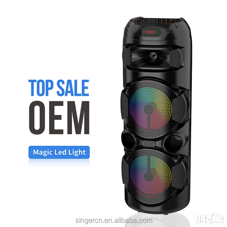 ZQS2801 Караоке тонколона 2х8 инча с безжичен микрофон RGB светлини, снимка 1