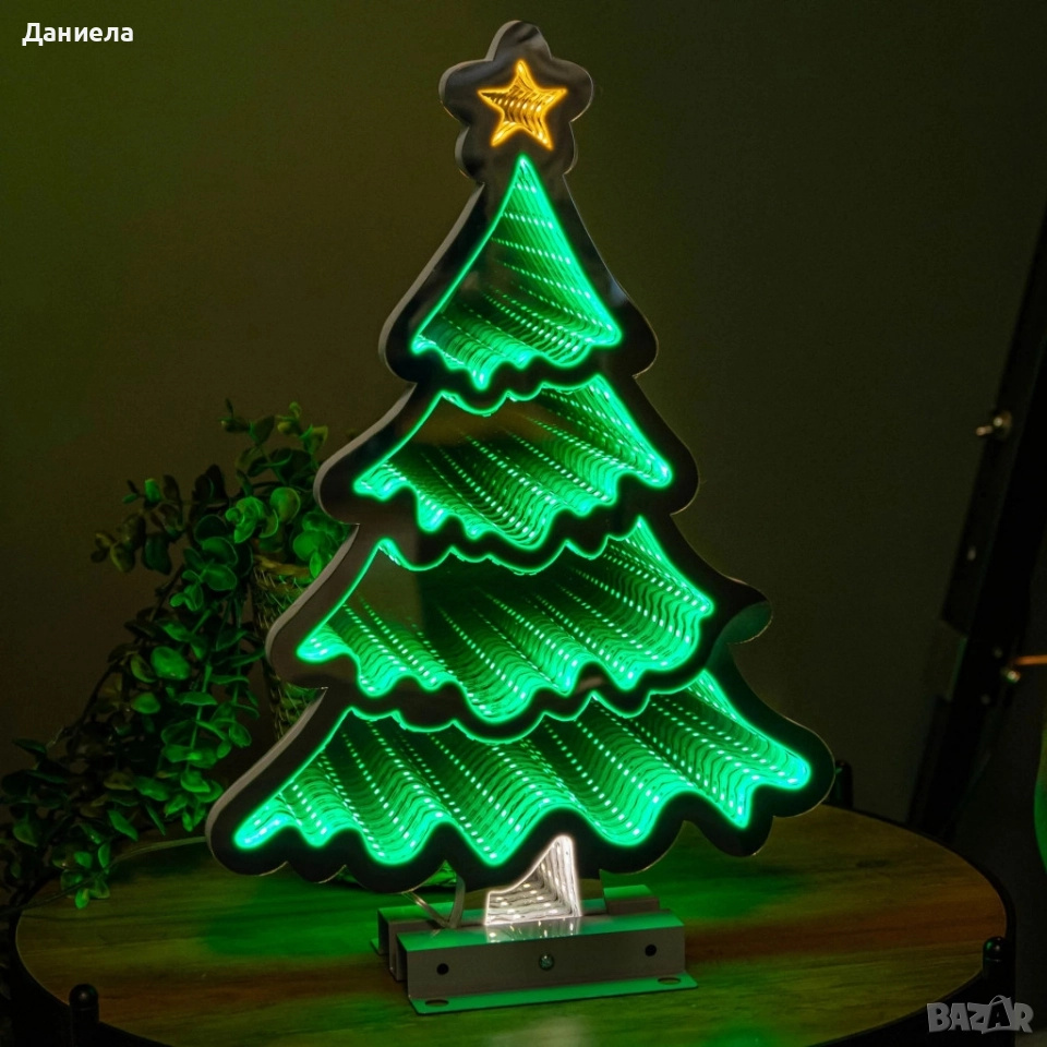 LED коледна елха с 3D светлинен ефект – модерна празнична декорация за дома, снимка 1