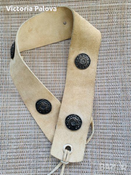 Бежов широк колан естествена кожа, снимка 1