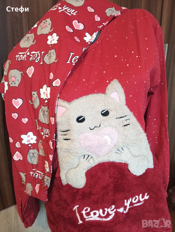 Дамска пижама с пухкаво коте XL и 2XL, снимка 1