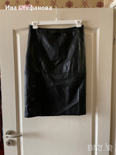 Нова елегантна кожена черна  пола под коляното миди midi дължина размер XL ХЛ, снимка 1