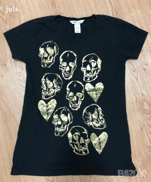 Тениска H&M със златни сърца и черепчета, снимка 1