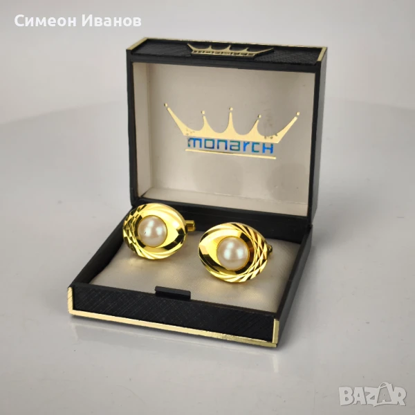 Стари копчета за ръкавели бутонели позлата Monarch СССР #6154, снимка 1