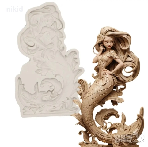 Русалка Ариел момиче плитък силиконов молд форма фондан декор украса, снимка 3 - Форми - 52369575