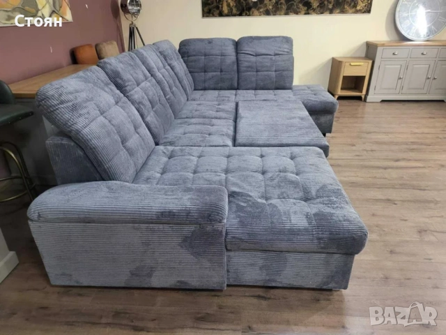 ПРОМОЦИЯ!!!Сив П-образен ъглов диван от плат рипсено кадифе Nixon, снимка 4 - Дивани и мека мебел - 52829869