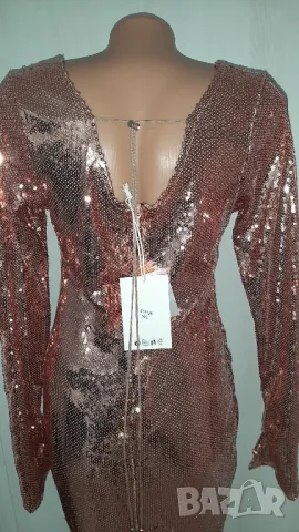 Нова златиста рокля с пайети , снимка 4 - Рокли - 49204106