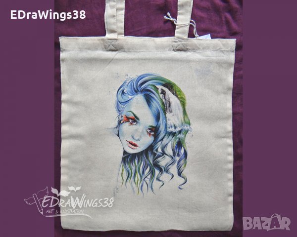 Текстилна чанта / торба за пазар с дълги дръжки "Вода", снимка 4 - Чанти - 28124064