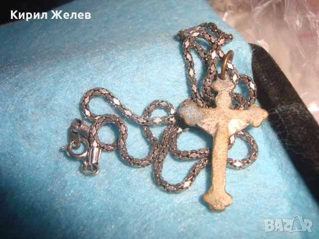 СТАР БРОНЗОВ НАГРЪДЕН КРЪСТ РАЗПЯТИЕ със СРЕБРИСТА ВЕРИЖКА ПАТИНИРАН БРОНЗ КРЪСТЧЕ 26923, снимка 12 - Антикварни и старинни предмети - 34896337
