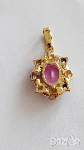 Златен медальон с розов сапфир, снимка 4 - Колиета, медальони, синджири - 37525125