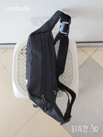 Дамска черна чанта през кръст тип банан с бял надпис спортно елегантен модел. Подходяща за подарък. , снимка 4 - Чанти - 32781409
