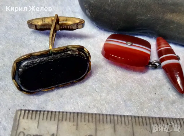 Лот 2 Стари БУТОНЕЛИ МЕСИНГОВА и от ЮВЕЛИРНО ШЛИФОВАН ПОЛИРАН ЛЕНТОВ АХАТ РЕТРО КОПЧЕТА 48814, снимка 3 - Антикварни и старинни предмети - 48818782