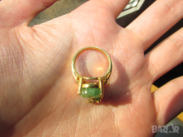 925 сребърен пръстен с зелен берил/смарагд размер 15x11, снимка 5 - Пръстени - 44928201