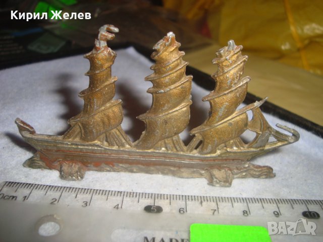 СТАР ОЛОВНА СТАТУЕТКА ФИГУРКА на КОРАБ ВЕТРОХОД ПЛАТНОХОД ЛАКИРАН РЯДЪК за КОЛЕКЦИЯ ДЕКОРАЦИЯ 22736, снимка 4 - Колекции - 38138051