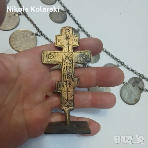 Автентичен възрожденски кюстек/синджир/копче и кръст, снимка 3 - Антикварни и старинни предмети - 52284350