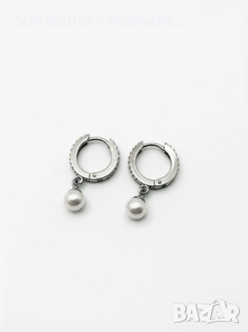 Сребърни обеци 925 халки с перли, снимка 3 - Колиета, медальони, синджири - 35847132