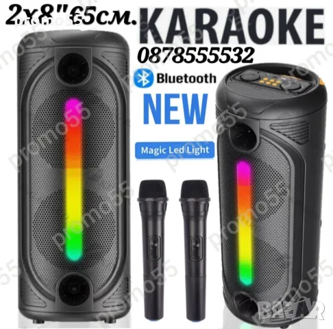 Голяма Караоке Колона 65см. 16 инча Тонколона с Два Безжични Микрофона и Блутут