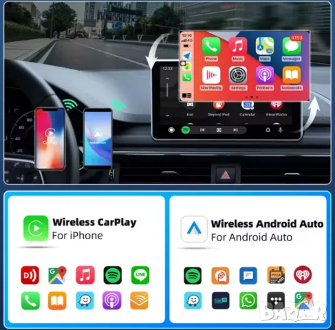 Безжичен адаптер за кола Apple CarPlay Android Auto, снимка 8 - Аксесоари и консумативи - 48344938