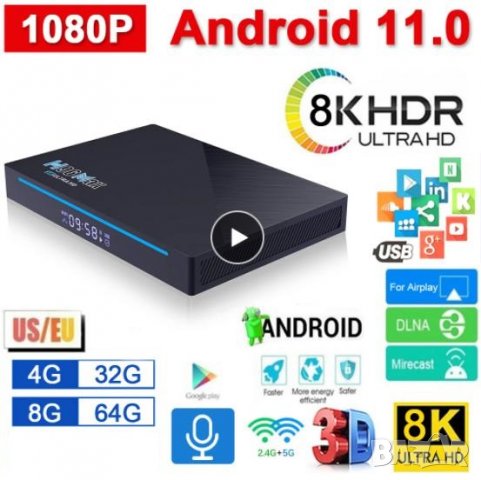 H96MAX UltraHD 3D 8K@24fps 4K@60fps H.265 Mali-G52-2EE 64bit RK3566 4GBRAM Android11 HDR10 HLG TVBox