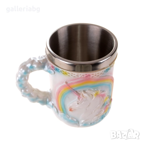 Чаша еднорог с дъга – полирезин и метал, 15x14 см, снимка 2 - Чаши - 52749973