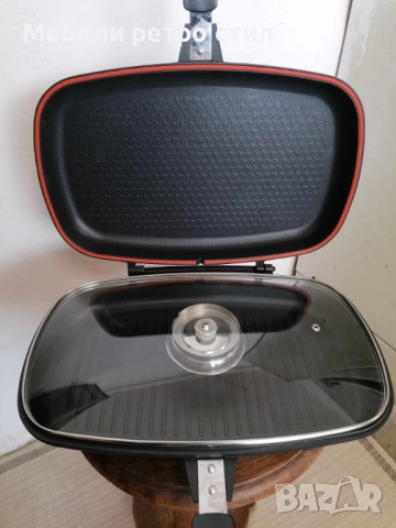 Двоен грил тиган с два вида плочи с незалепващо покритие за лесно и бързо приготвяне на храната., снимка 2 - Съдове за готвене - 51910697