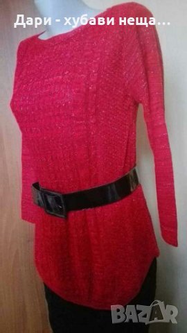 Пуловер в червено със сребриста нишка🌹🍀М р-р🌹🍀арт.3096, снимка 1 - Блузи с дълъг ръкав и пуловери - 34636401