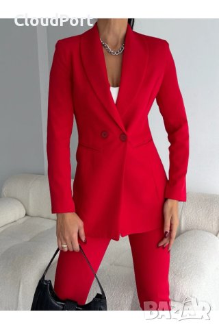 Дамски костюм с панталон и сако, Vitalite, червен, 36-38-40-42-44-46, снимка 2 - Костюми - 43506544