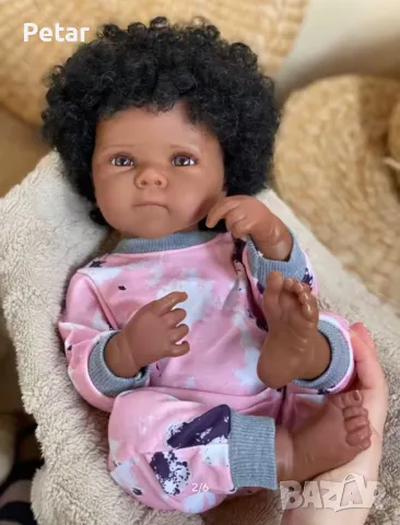 Нова Реборн Кукла-Бебе (Мулатче) 45 см от Силикон с биберон, шише за мляко и дрешки, снимка 2 - Кукли - 49316202
