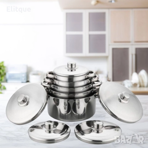 Комплект от 10 части тенджери с тройно дъно и капаци от неръждаема стомана, снимка 10 - Съдове за готвене - 52853484