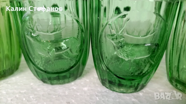 Ретро чаши от едно времешните сладкарници за най-малката боза с инкрустация еленче, 6 бр, снимка 3 - Антикварни и старинни предмети - 51516672